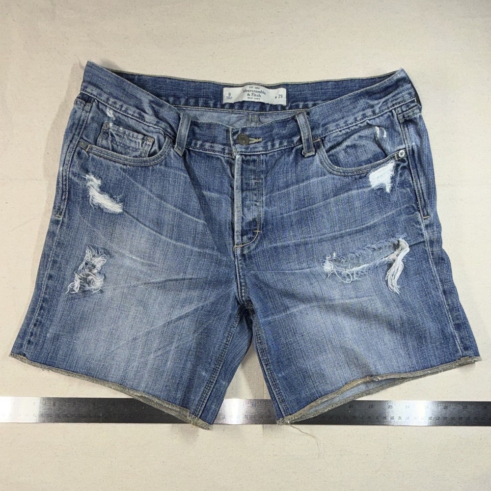 Abercrombie & Fitch Women's Distressed Denim‎ Shorts Size 8 Blue 29W Pockets